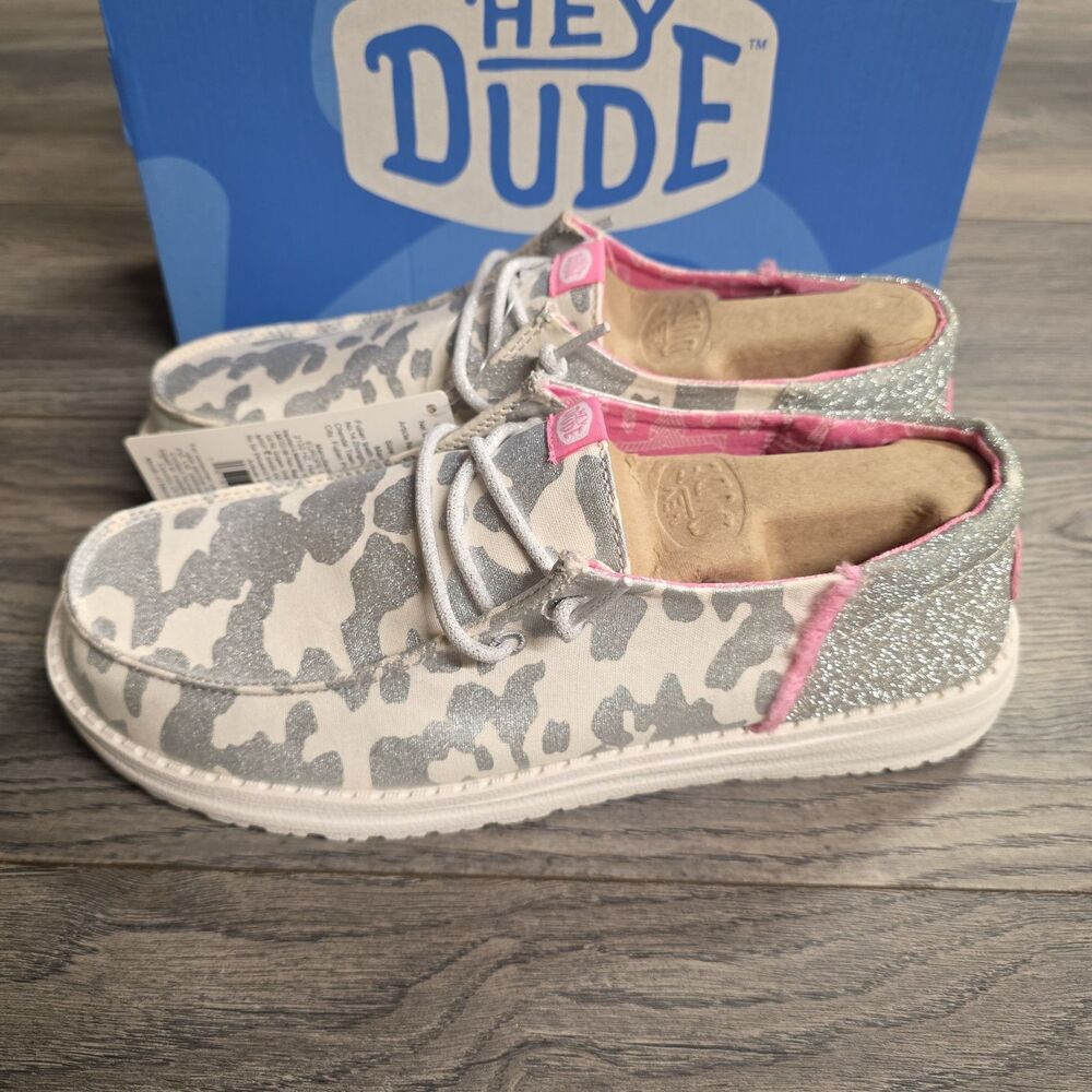 Hey Dude Wendy Funk Cow Silver Pink Comfort Shoes Women's US 10 EU 41 NEW - Picture 3 of 5